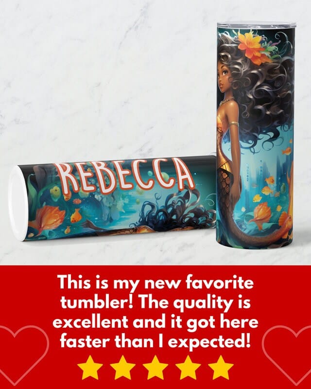 Personalized Black Mermaid Tumbler Gift for Girls, Custom African American Mermaid 20oz Skinny Tumbler, Black Girl Magic Cup for Kids