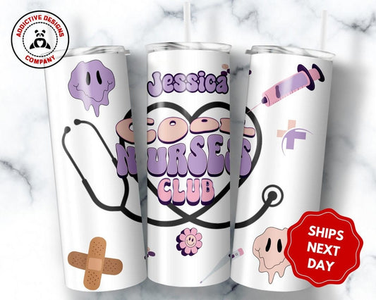 Personalized Nurse Tumbler, Funny Custom Gift for Nurse Graduation, Cool Nurses Club 20oz Skinny Tumbler Cup, Nurse Appreciation Gift