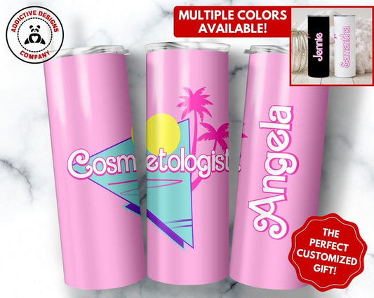 Personalized Cosmetologist Tumbler, 20oz Skinny Tumbler Gift for Cosmetologist, Lash Tech Hair Stylist Gift Custom Esthetician to Go Cup Mug