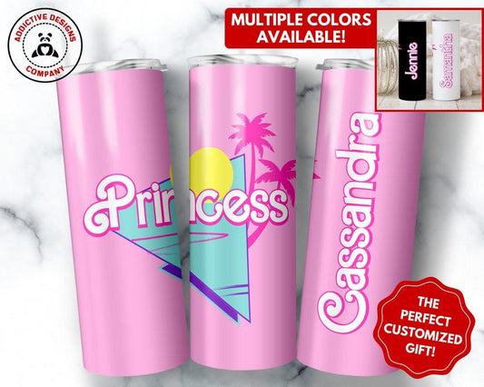 Personalized Princess Tumbler, 20oz Skinny Tumbler Gift for Little Girls, Custom Princess to Go Cup Mug