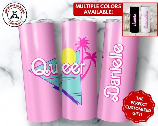 Personalized Queer Tumbler, 20oz Skinny Tumbler Gift for LGBTQ, Gay Pride Support, Custom Pride Month to Go Cup Mug