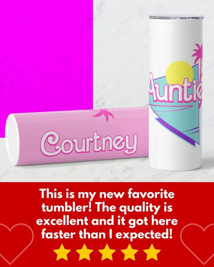 Personalized Auntie Tumbler, 20oz Skinny Tumbler Gift for Aunt, Pregnancy Announcement, Custom Auntie to go Cup Mug