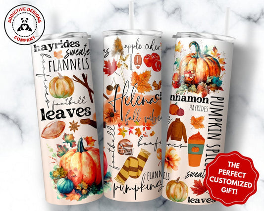 Personalized Fall Tumbler, Custom Fall Vibes Tumbler, Cute Autumn Season Gift, Halloween Pumpkin Thanksgiving Mug, Custom Fall Coffee Mug