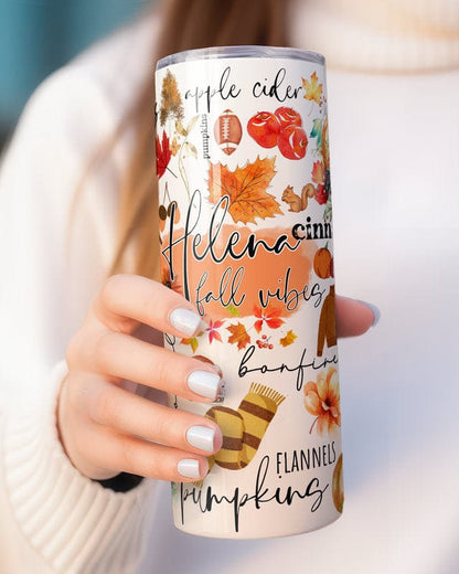 Personalized Fall Tumbler, Custom Fall Vibes Tumbler, Cute Autumn Season Gift, Halloween Pumpkin Thanksgiving Mug, Custom Fall Coffee Mug