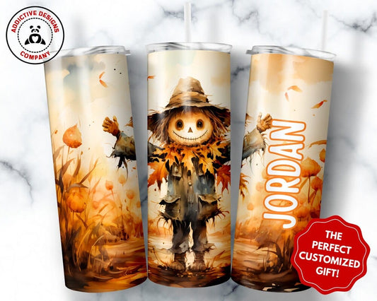 Personalized Kids Halloween Tumbler, Cute Scarecrow Kids Tumbler, Funny Halloween Gift for Children, Custom Trick or Treat Mug Cup
