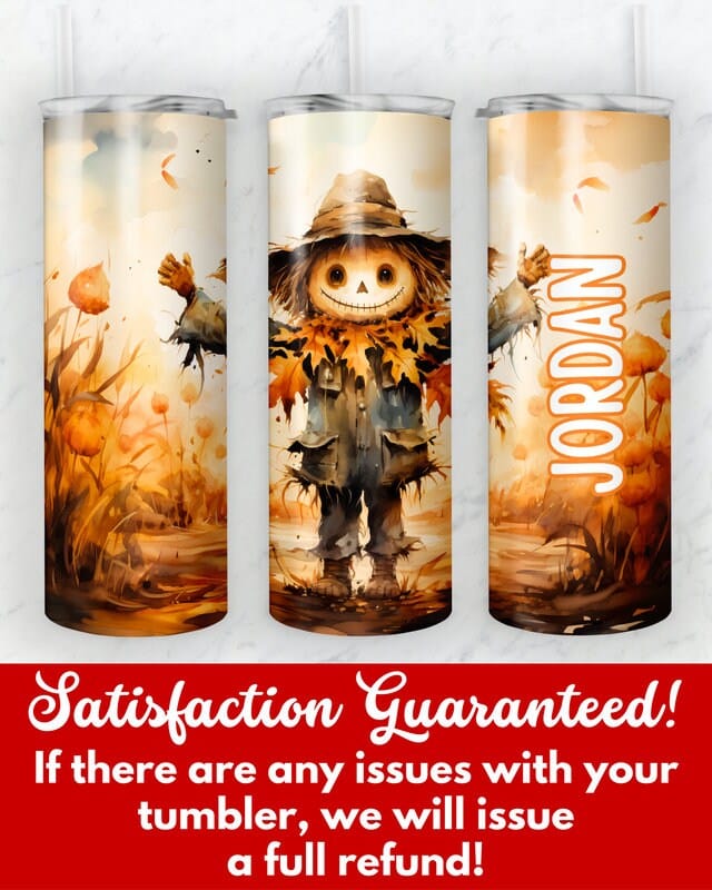 Personalized Kids Halloween Tumbler, Cute Scarecrow Kids Tumbler, Funny Halloween Gift for Children, Custom Trick or Treat Mug Cup