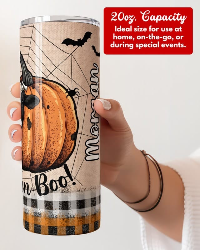 Personalized Halloween Cow Tumbler, Moo I Mean Boo Western Skinny Tumbler Gift for Cow Lovers, Cute Halloween Fall Autumn Pumpkin Cup Mug