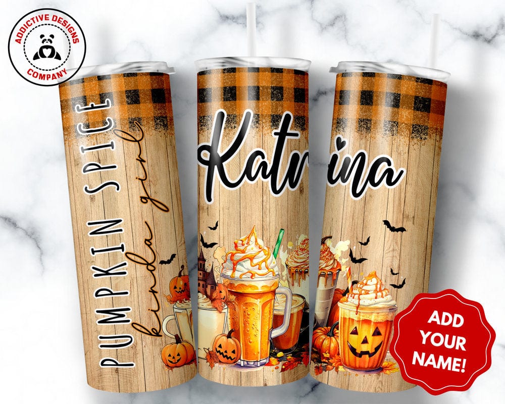 Personalized Fall Tumbler, Pumpkin Spice Kinda Girl Tumbler, Cute Autumn Season Gift, Fall Vibes Thanksgiving Cup, Pumpkin Spice Lover