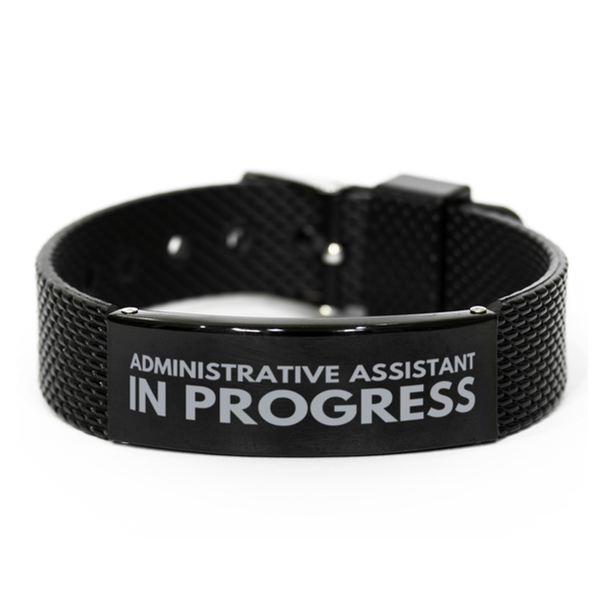 Inspirational Administrative Assistant Black Shark Mesh Bracelet, Administrative Assistant In Progress, Best Graduation Gifts for Students