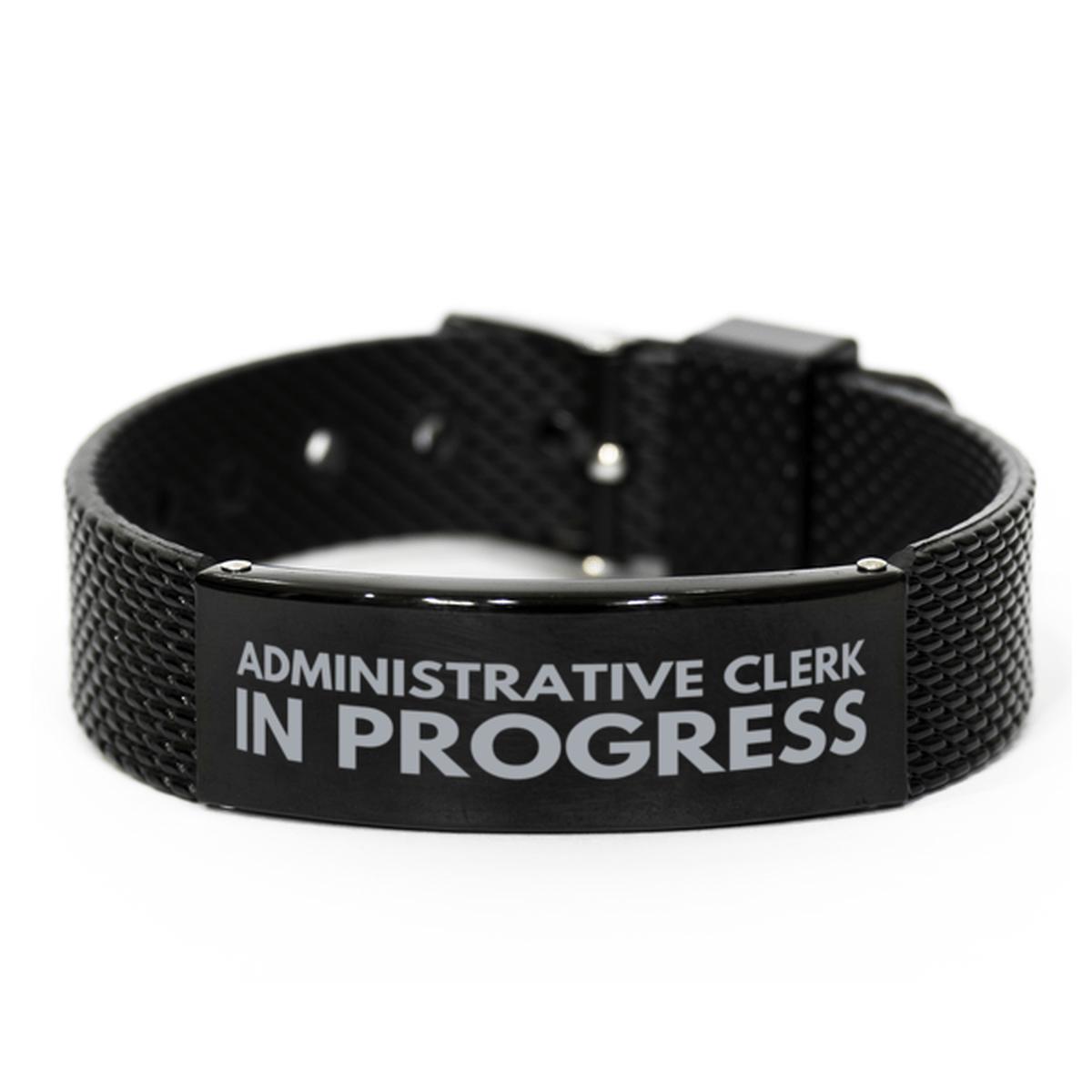 Inspirational Administrative Clerk Black Shark Mesh Bracelet, Administrative Clerk In Progress, Best Graduation Gifts for Students