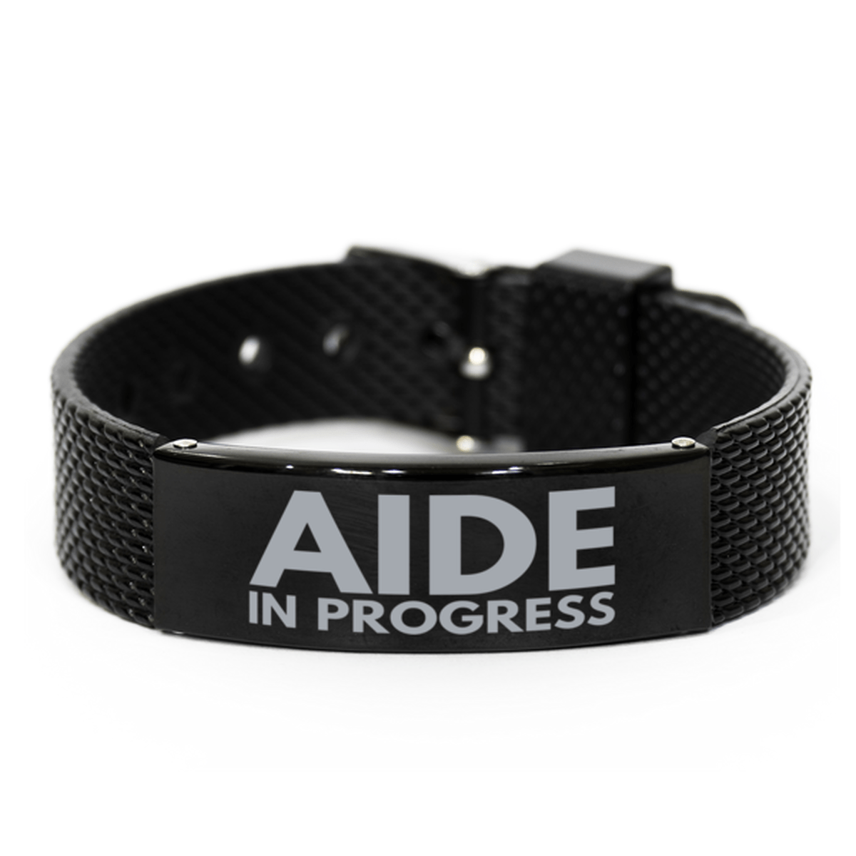 Inspirational Aide Black Shark Mesh Bracelet, Aide In Progress, Best Graduation Gifts for Students