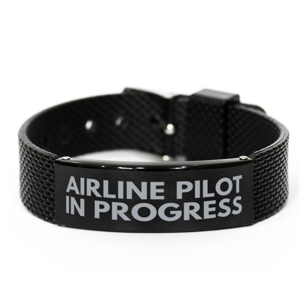 Inspirational Airline Pilot Black Shark Mesh Bracelet, Airline Pilot In Progress, Best Graduation Gifts for Students