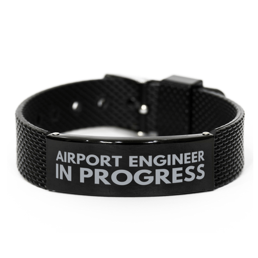 Inspirational Airport Engineer Black Shark Mesh Bracelet, Airport Engineer In Progress, Best Graduation Gifts for Students
