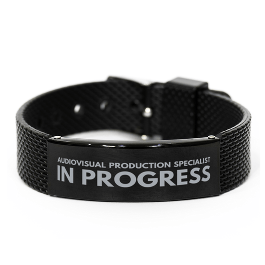 Inspirational Audiovisual Production Specialist Black Shark Mesh Bracelet, Audiovisual Production Specialist In Progress, Best Graduation Gifts for Students