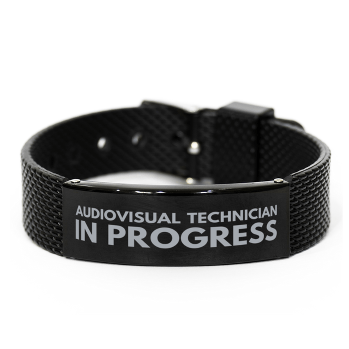 Inspirational Audiovisual Technician Black Shark Mesh Bracelet, Audiovisual Technician In Progress, Best Graduation Gifts for Students