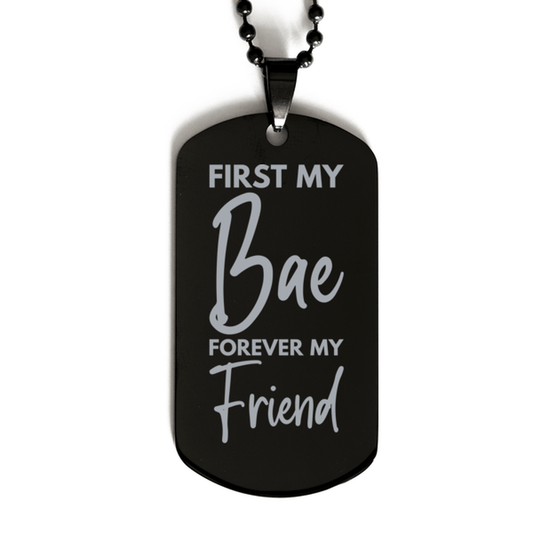 Inspirational Bae Black Dog Tag Necklace, First My Bae Forever My Friend, Best Birthday Gifts for Bae
