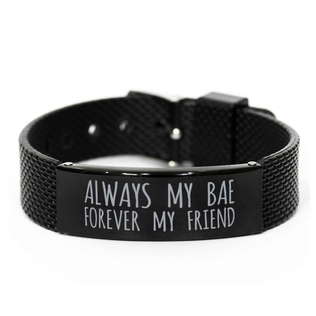 Inspirational Bae Black Shark Mesh Bracelet, Always My Bae Forever My Friend, Best Birthday Gifts for Family Friends