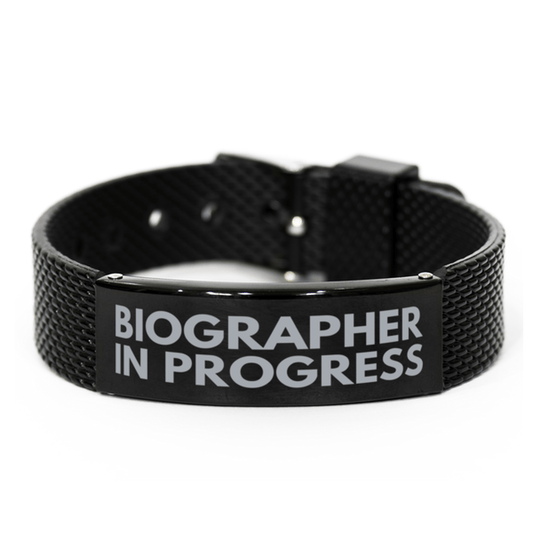 Inspirational Biographer Black Shark Mesh Bracelet, Biographer In Progress, Best Graduation Gifts for Students