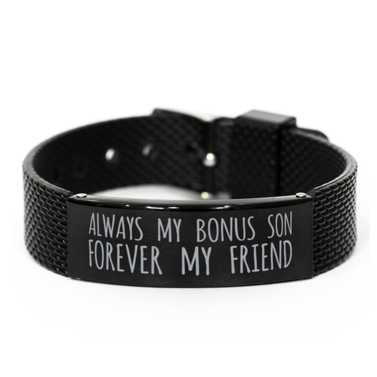 Inspirational Bonus Son Black Shark Mesh Bracelet, Always My Bonus Son Forever My Friend, Best Birthday Gifts for Family Friends