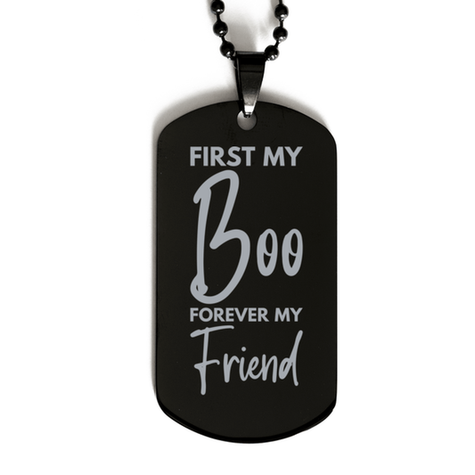 Inspirational Boo Black Dog Tag Necklace, First My Boo Forever My Friend, Best Birthday Gifts for Boo