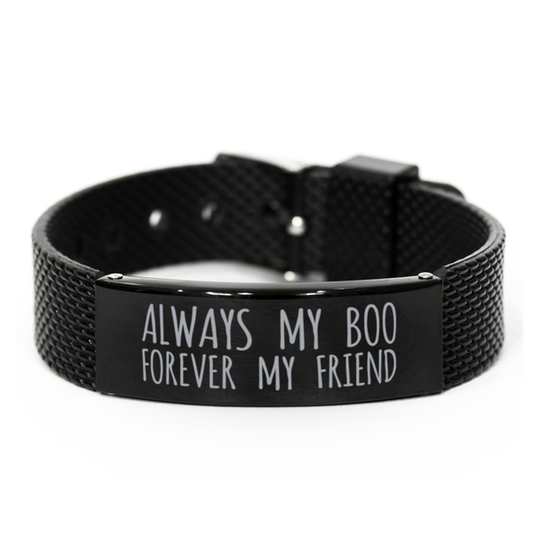 Inspirational Boo Black Shark Mesh Bracelet, Always My Boo Forever My Friend, Best Birthday Gifts for Family Friends