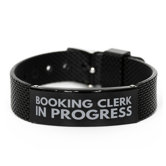 Inspirational Booking Clerk Black Shark Mesh Bracelet, Booking Clerk In Progress, Best Graduation Gifts for Students