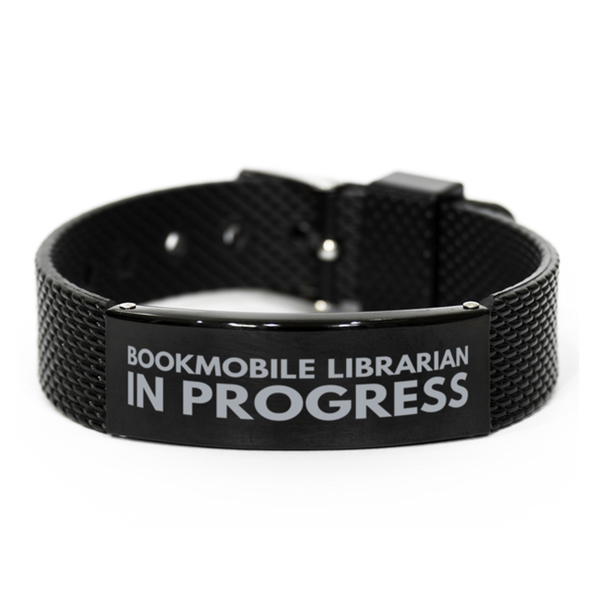 Inspirational Bookmobile Librarian Black Shark Mesh Bracelet, Bookmobile Librarian In Progress, Best Graduation Gifts for Students