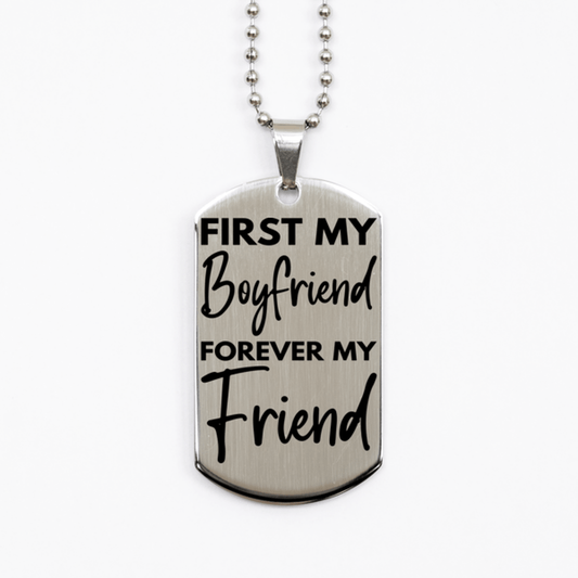 Inspirational Boyfriend Silver Dog Tag Necklace, First My Boyfriend Forever My Friend, Best Birthday Gifts for Boyfriend