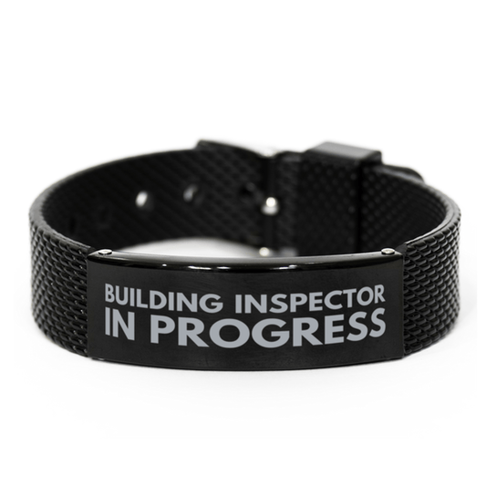 Inspirational Building Inspector Black Shark Mesh Bracelet, Building Inspector In Progress, Best Graduation Gifts for Students