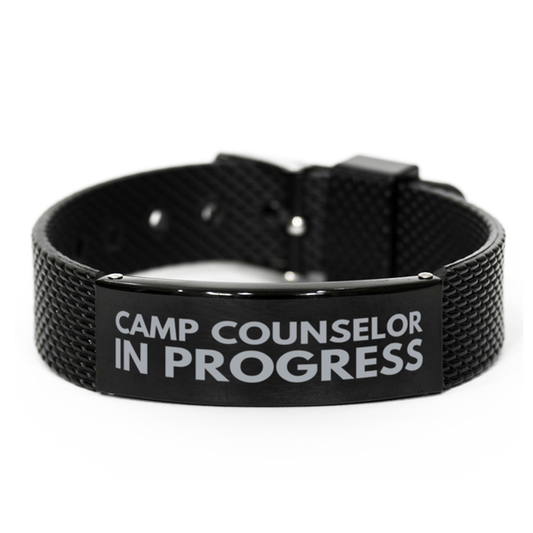 Inspirational Camp Counselor Black Shark Mesh Bracelet, Camp Counselor In Progress, Best Graduation Gifts for Students