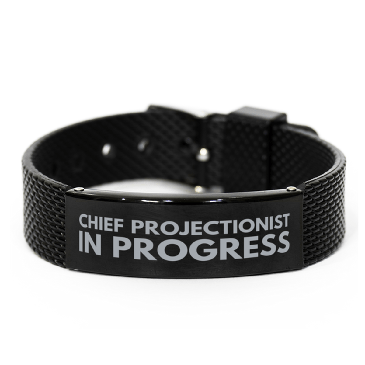 Inspirational Chief Projectionist Black Shark Mesh Bracelet, Chief Projectionist In Progress, Best Graduation Gifts for Students