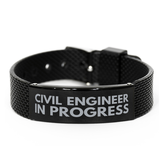 Inspirational Civil Engineer Black Shark Mesh Bracelet, Civil Engineer In Progress, Best Graduation Gifts for Students