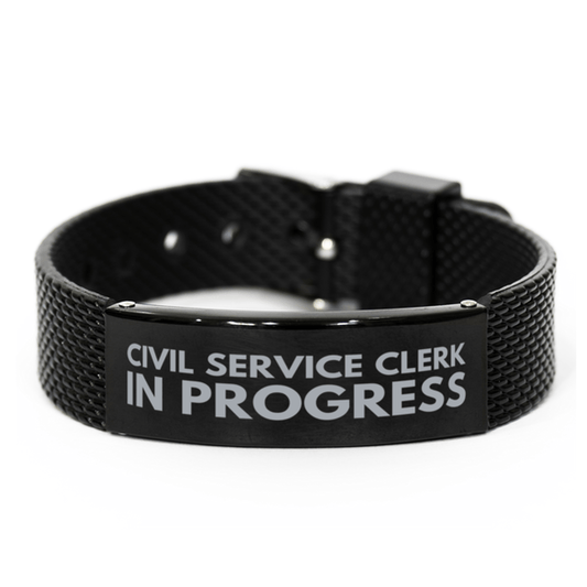 Inspirational Civil Service Clerk Black Shark Mesh Bracelet, Civil Service Clerk In Progress, Best Graduation Gifts for Students