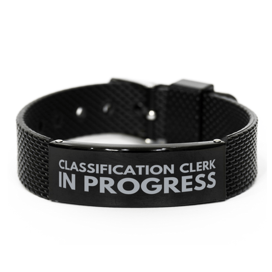 Inspirational Classification Clerk Black Shark Mesh Bracelet, Classification Clerk In Progress, Best Graduation Gifts for Students