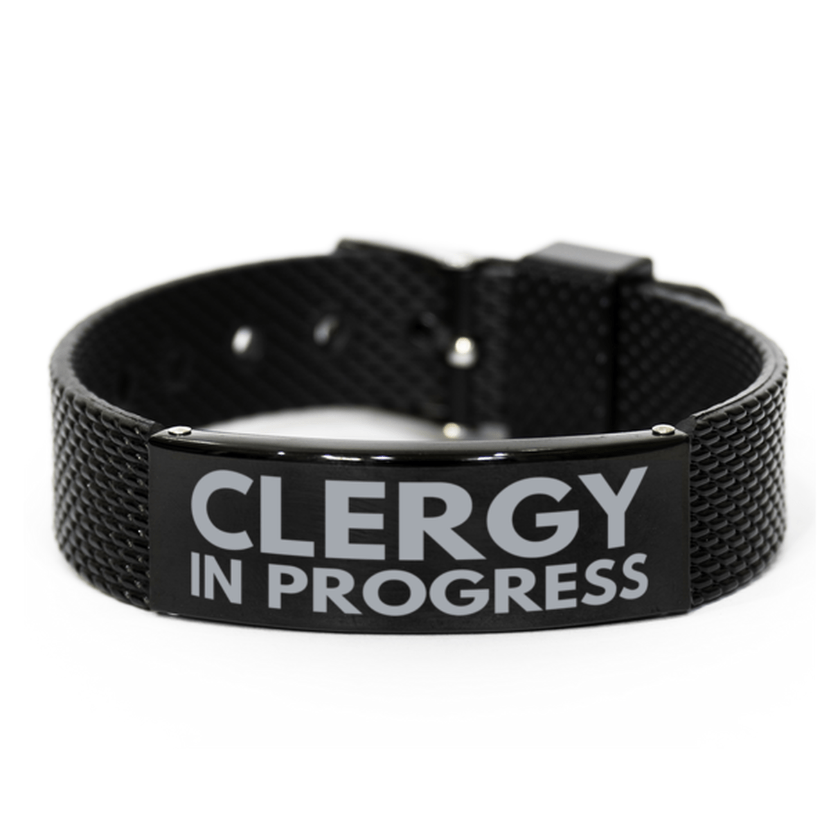 Inspirational Clergy Black Shark Mesh Bracelet, Clergy In Progress, Best Graduation Gifts for Students