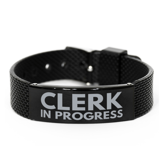 Inspirational Clerk Black Shark Mesh Bracelet, Clerk In Progress, Best Graduation Gifts for Students