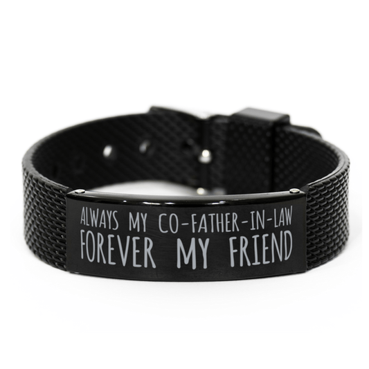 Inspirational Co-Father-In-Law Black Shark Mesh Bracelet, Always My Co-Father-In-Law Forever My Friend, Best Birthday Gifts for Family Friends