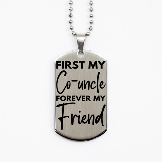Inspirational Co-uncle Silver Dog Tag Necklace, First My Co-uncle Forever My Friend, Best Birthday Gifts for Co-uncle