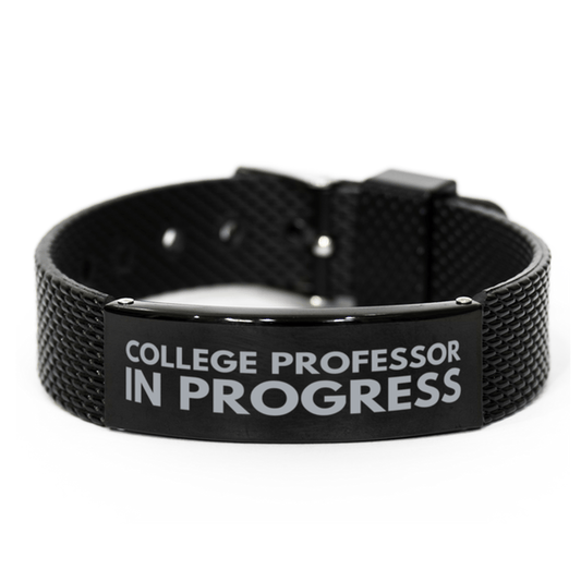 Inspirational College Professor Black Shark Mesh Bracelet, College Professor In Progress, Best Graduation Gifts for Students