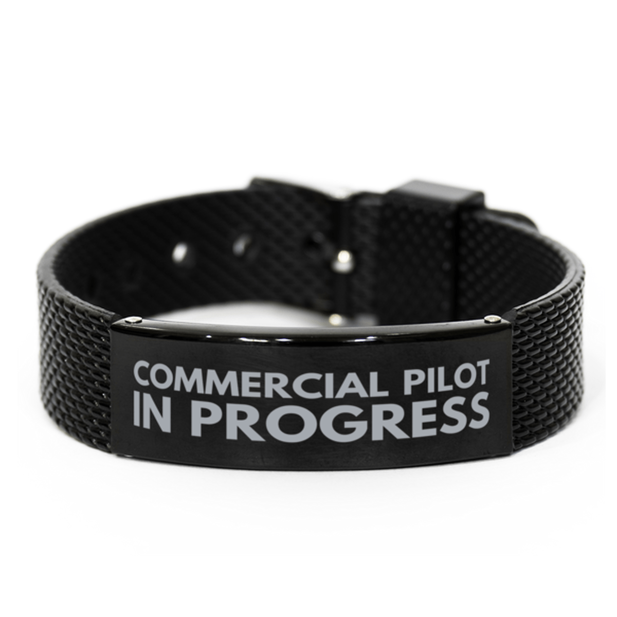 Inspirational Commercial Pilot Black Shark Mesh Bracelet, Commercial Pilot In Progress, Best Graduation Gifts for Students