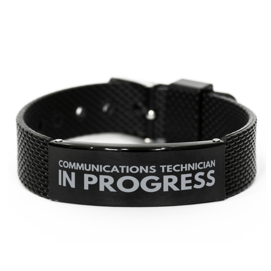 Inspirational Communications Technician Black Shark Mesh Bracelet, Communications Technician In Progress, Best Graduation Gifts for Students
