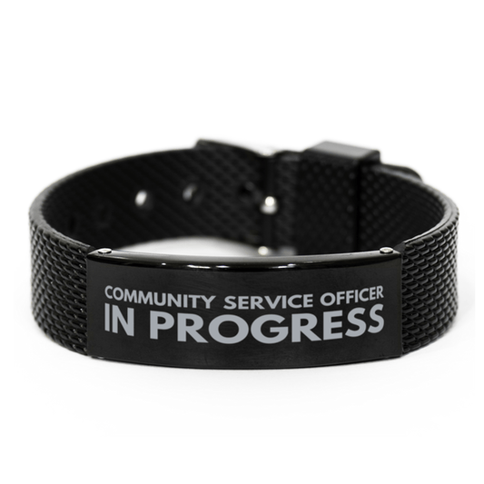 Inspirational Community Service Officer Black Shark Mesh Bracelet, Community Service Officer In Progress, Best Graduation Gifts for Students