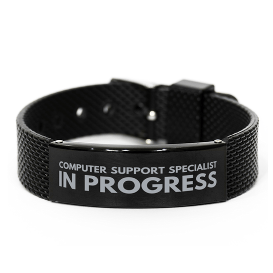 Inspirational Computer Support Specialist Black Shark Mesh Bracelet, Computer Support Specialist In Progress, Best Graduation Gifts for Students