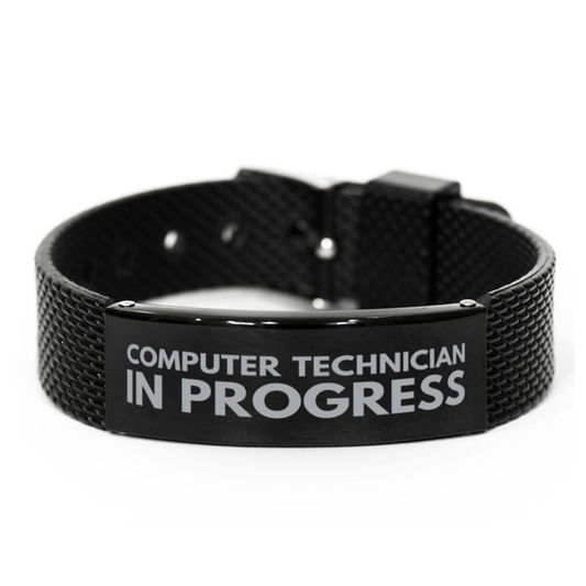 Inspirational Computer Technician Black Shark Mesh Bracelet, Computer Technician In Progress, Best Graduation Gifts for Students