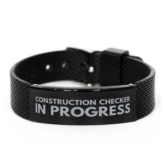 Inspirational Construction Checker Black Shark Mesh Bracelet, Construction Checker In Progress, Best Graduation Gifts for Students