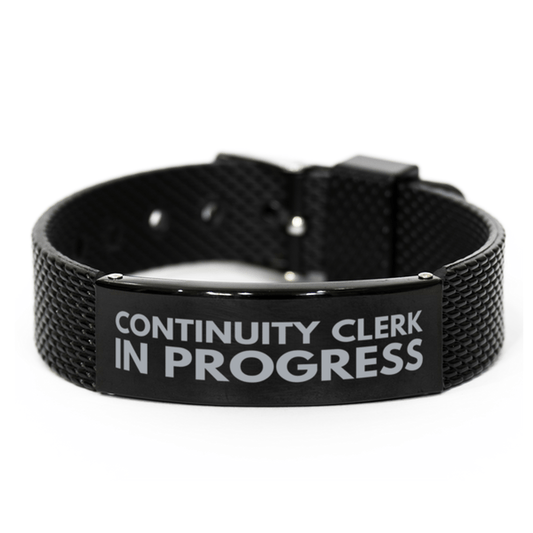 Inspirational Continuity Clerk Black Shark Mesh Bracelet, Continuity Clerk In Progress, Best Graduation Gifts for Students