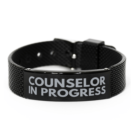 Inspirational Counselor Black Shark Mesh Bracelet, Counselor In Progress, Best Graduation Gifts for Students