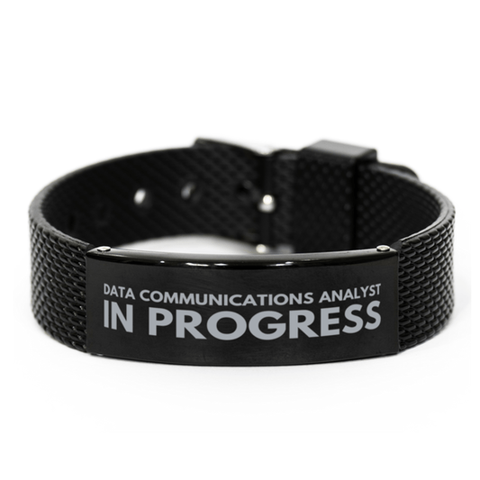 Inspirational Data Communications Analyst Black Shark Mesh Bracelet, Data Communications Analyst In Progress, Best Graduation Gifts for Students