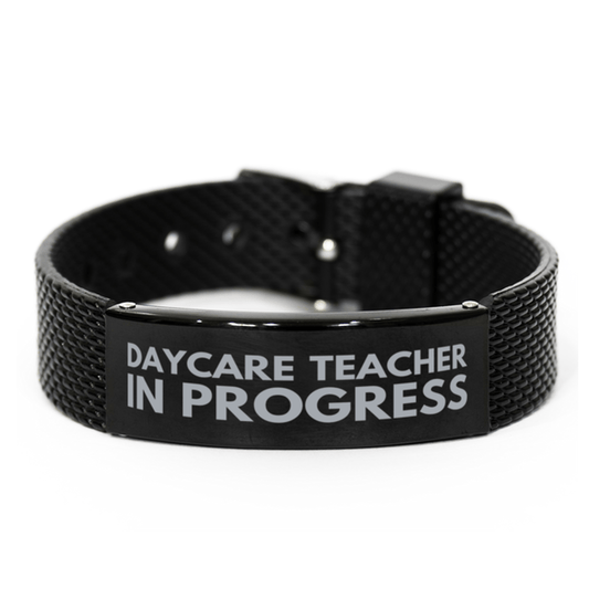 Inspirational Daycare Teacher Black Shark Mesh Bracelet, Daycare Teacher In Progress, Best Graduation Gifts for Students