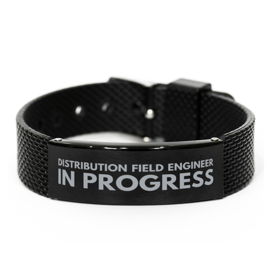 Inspirational Distribution Field Engineer Black Shark Mesh Bracelet, Distribution Field Engineer In Progress, Best Graduation Gifts for Students